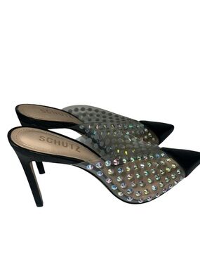 Schutz Greece Diamond Slip-On Pumps Clear & Black Size 6.5